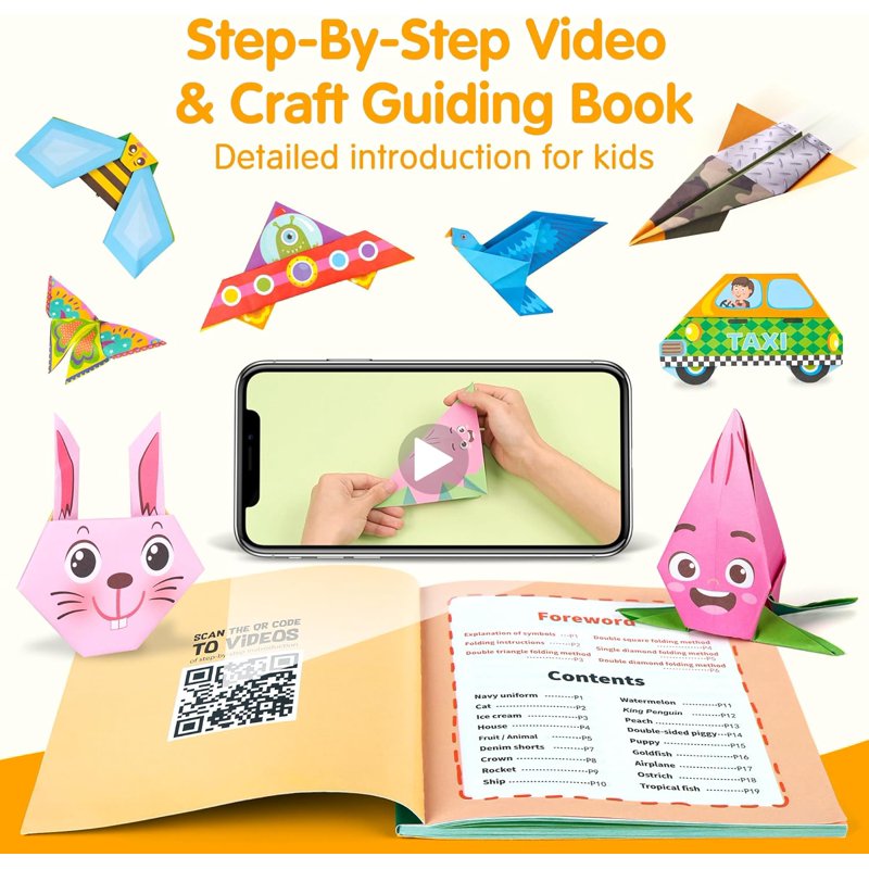 Kids Origami Paper Kit with 224 Sheets, Patterns & Tutorial for Beginners