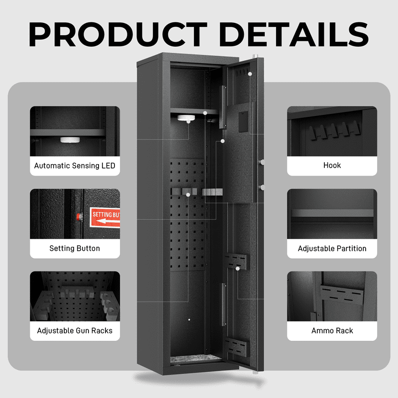 5-7 Gun Safe with Quick Access, Removable Shelf, Assembly Required