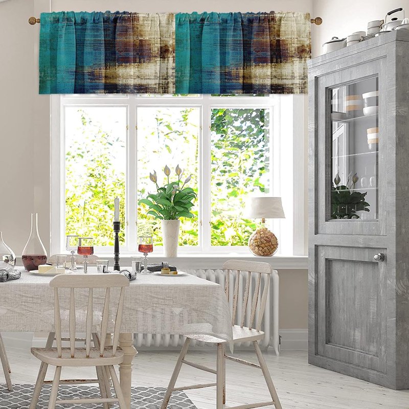 Vintage Window Valances 2 Pack - Adjustable 18x52 Inch Blackout Drapes for Living Room & Kitchen