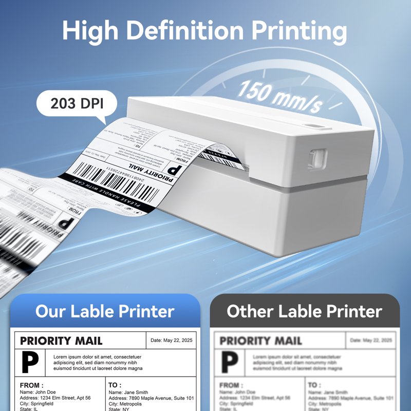 Wireless 4x6 Thermal Shipping Label Printer Bluetooth & USB for Business & Home