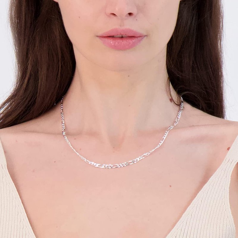 Sterling Silver Figaro Chain Necklace 4mm Made in Italy - Hypoallergenic & Durable