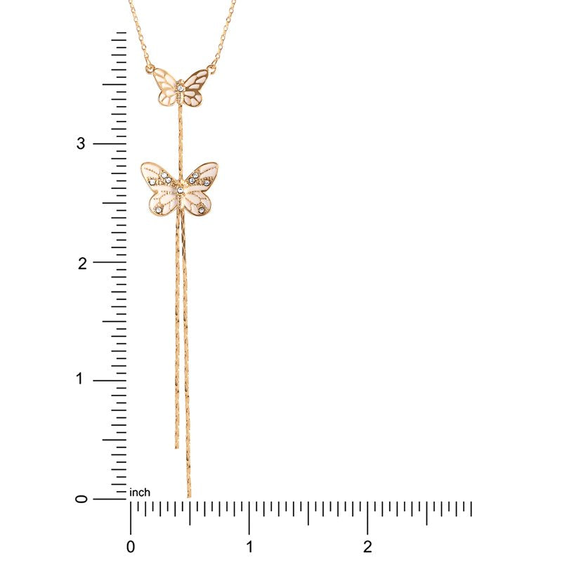 Women's Gold-Tone Butterfly Fringe Y Necklace with Rhinestones