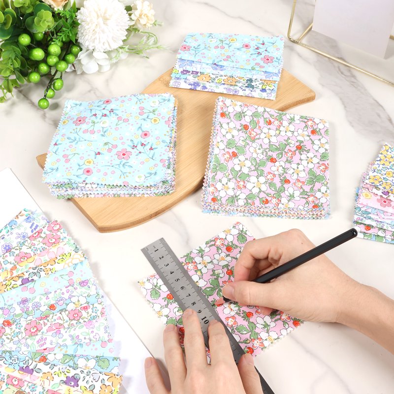 Colorful Fabric Squares Quilt Patchwork Set 126 pcs 5x5 inch Cotton for Sewing Craft