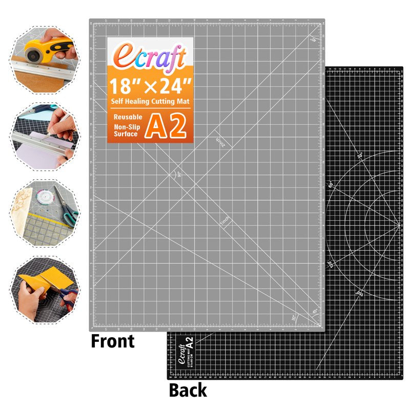 Self-Healing Cutting Mat 18x24 Inches for Sewing Quilting Crafts Double Sided Gray/Black