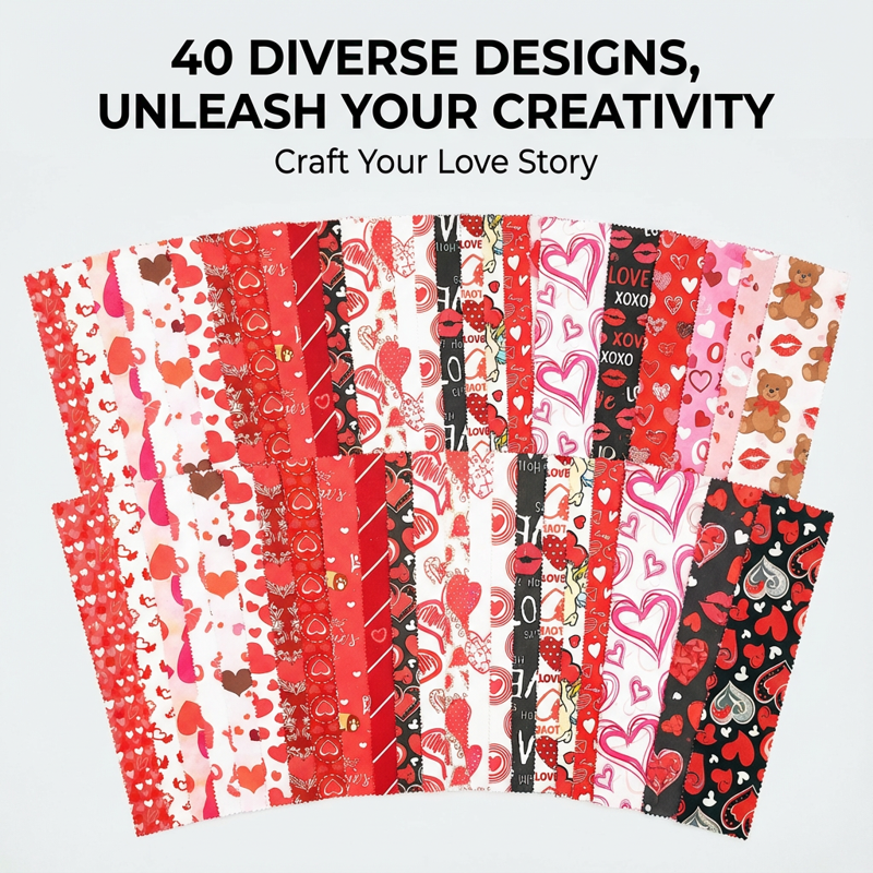 Precut Jelly Roll Fabric Strips Bundle for Quilting and Sewing - Pink Heart Design