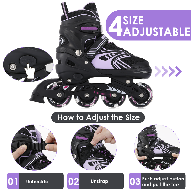 Adjustable Kids Roller Skates with Light-Up Wheels for Beginners, Outdoor Inline Skates