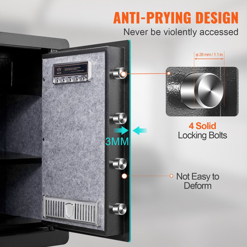 2.2 Cu Ft Home Security Safe with Fingerprint & Keypad - Fireproof Steel Box