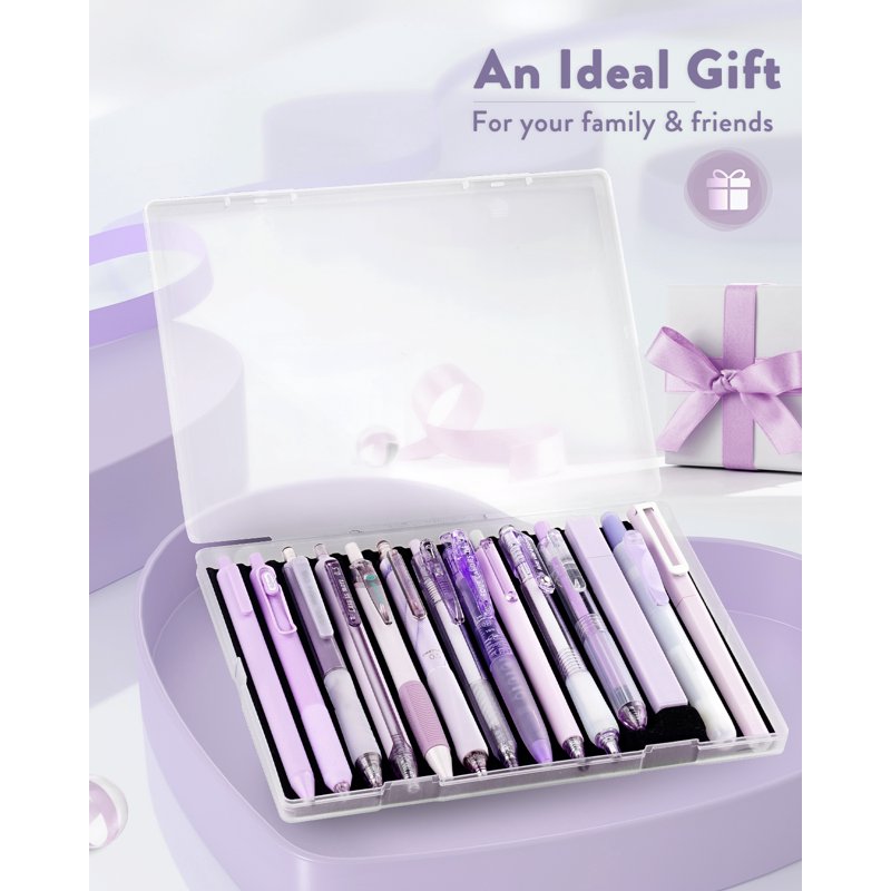 Purple Gel Pen Set 14 Pack Retractable 0.5mm Fine Point with Highlighters