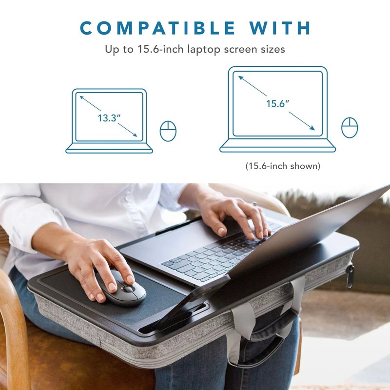 Home Office Lap Desk with Storage, Built-in Mouse Pad & Phone Holder