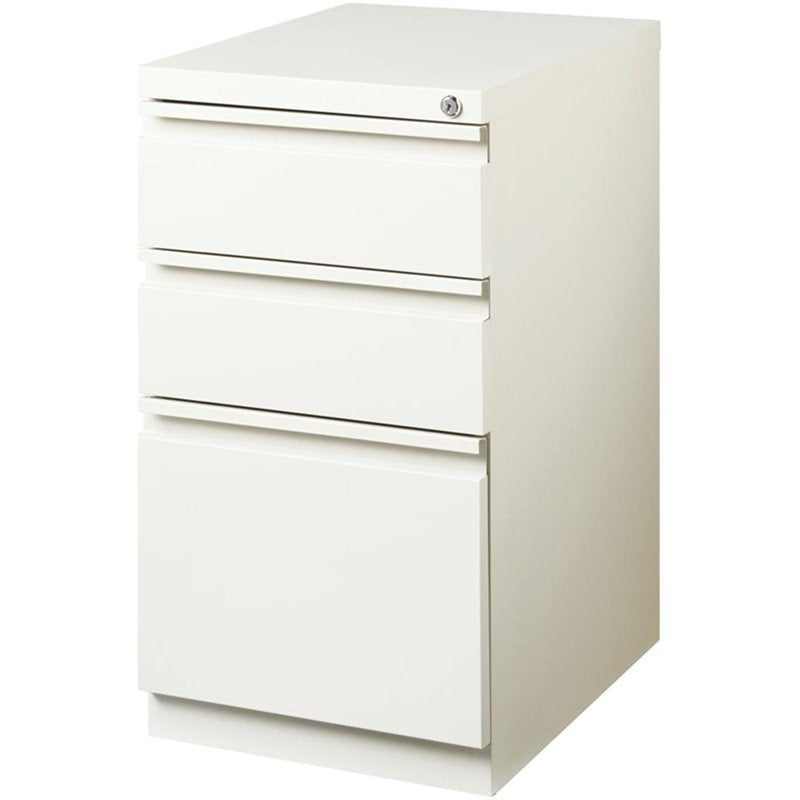 20-Inch Metal Mobile Pedestal Filing Cabinet with 3 Drawers, White