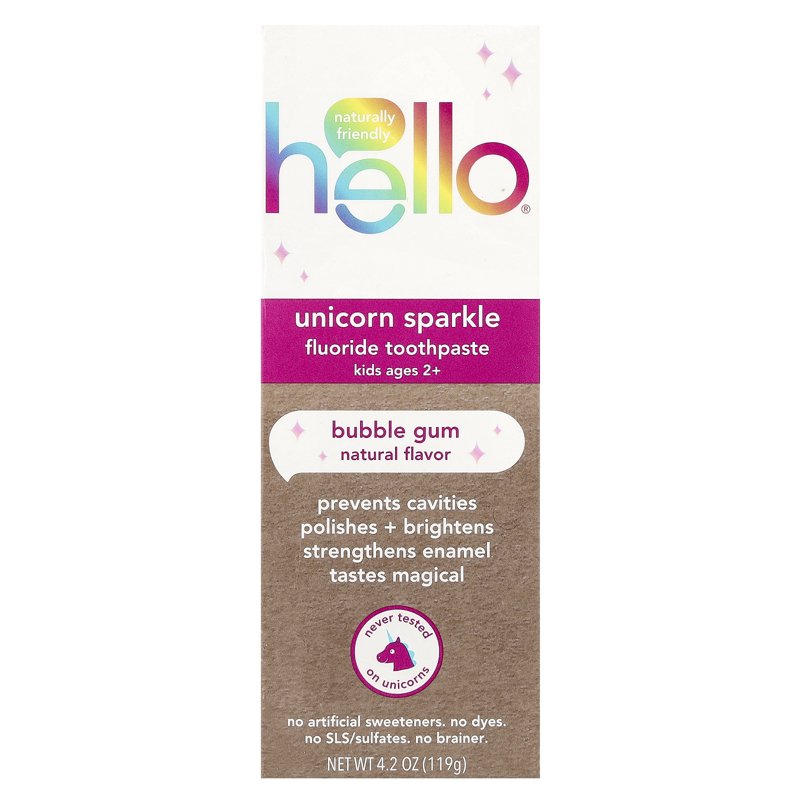 Hello Unicorn Sparkle Kids Toothpaste with Fluoride 3-Pack, Bubble Gum Flavor, 4.2 oz Tube