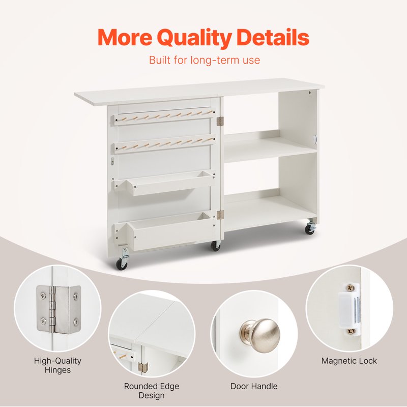 Multi-Functional Folding Sewing Table with Storage and Casters