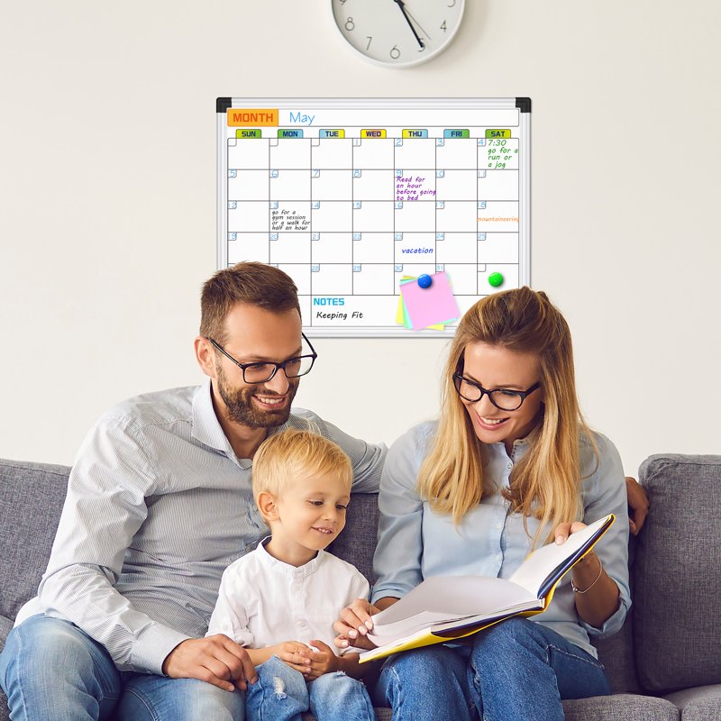 Magnetic Dry Erase Calendar Whiteboard Wall Mount for Home Office Classroom