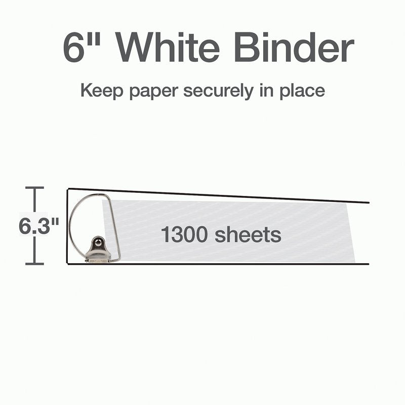 Nonstick Locking Slant D-Ring Binder 6 Inch Rings, 55% Recycled, White