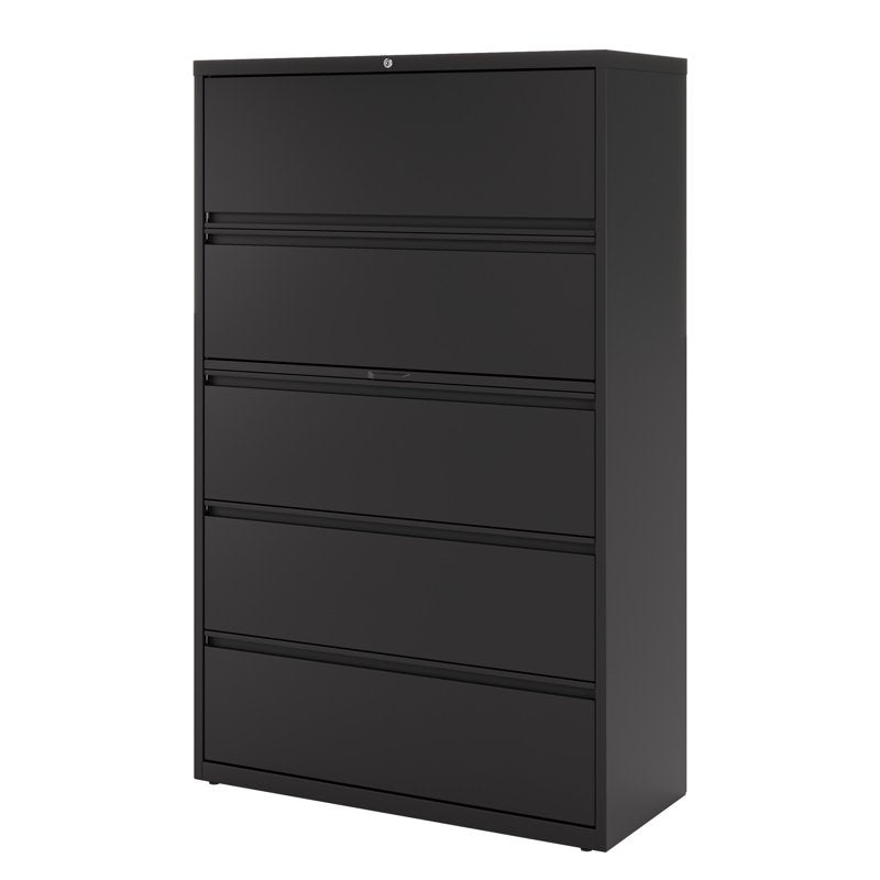 42-Inch Wide Metal 5-Drawer Lateral File Cabinet in Black - Heavy Duty Office Storage