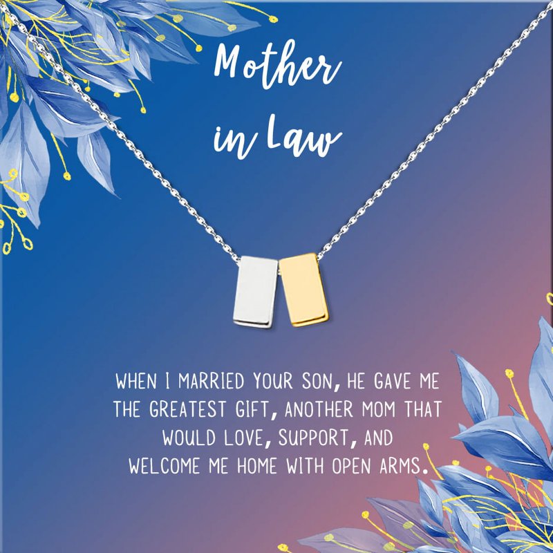 Mother-in-Law Gift Necklace with Card - Silver & Gold Cube or Heart Jewelry for Mother's Day