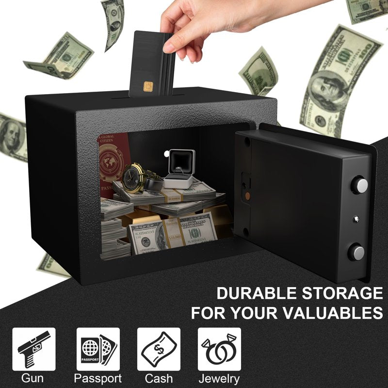 Small Digital Safe with Key & Code Lock - Wall Mount for Money Jewelry