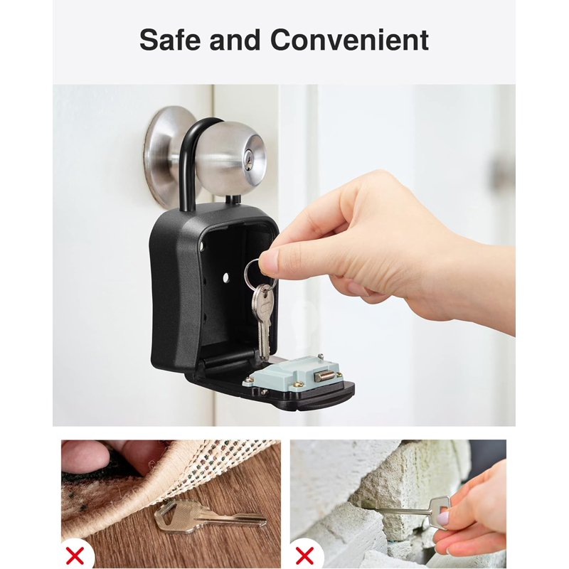 Portable Wall-Mounted Key Lock Box with Combination Code, Weather-Resistant Metal Safe for Home & Office