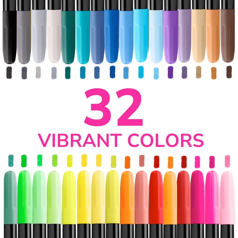 32 Fabric Markers Set - Non-Toxic Permanent Textile Paints for Clothes & Crafts