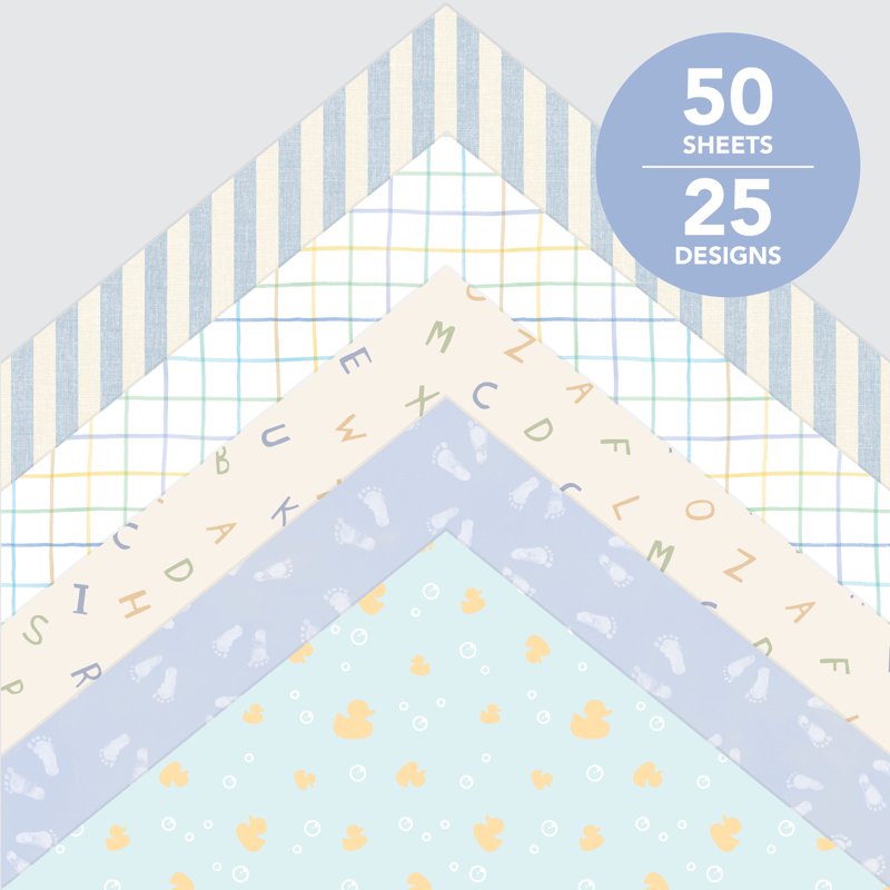 Baby Boy Scrapbook Paper Pad 12x12 Inches 50 Sheets 25 Designs for DIY Crafts