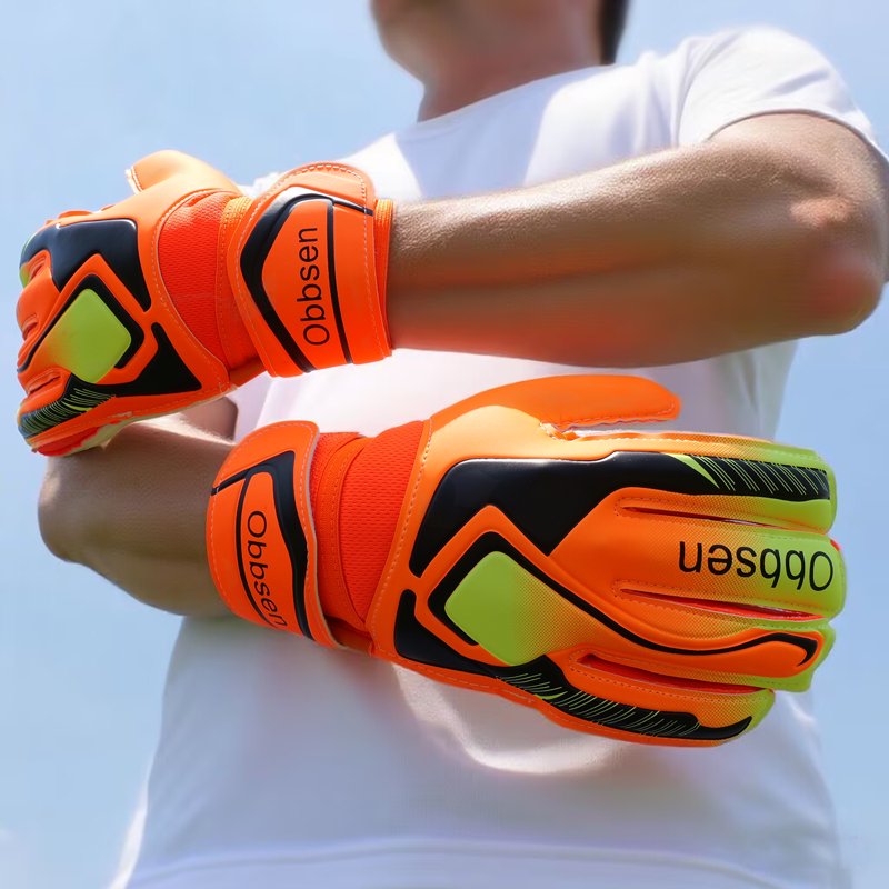 Obbsen Youth & Adults Goalie Gloves with Finger Protection - Neon Orange Flare (Size 6) Soccer Goalkeeper Gloves