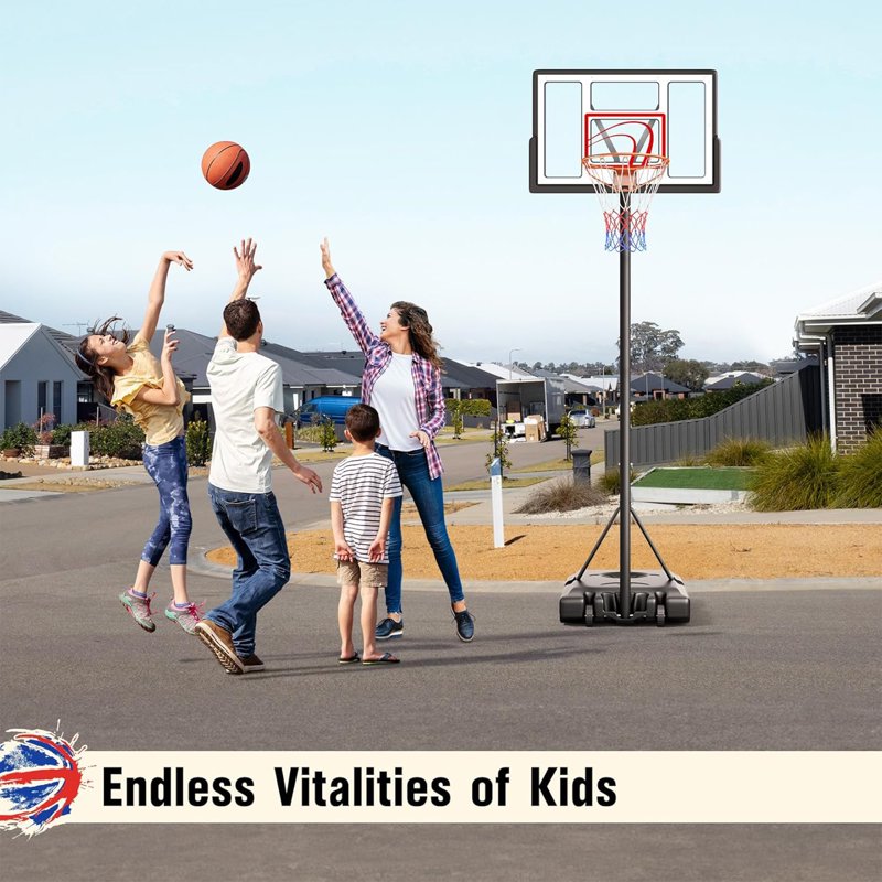 Portable Adjustable Basketball Hoop System - 44-Inch Backboard, 4.43-10ft Height, Outdoor Youth & Adult