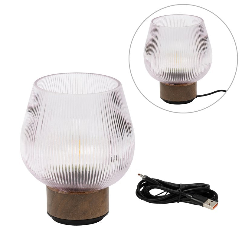 Rechargeable Pink Glass Accent Light with Warm Walnut Finish