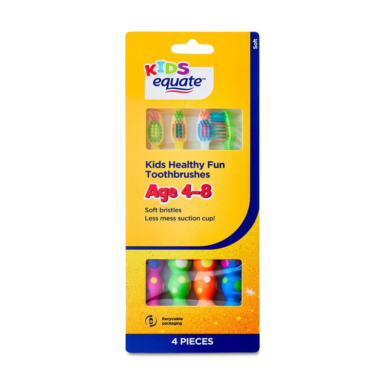 Kids Soft Manual Toothbrushes with Suction Cup Base - Pack of 4