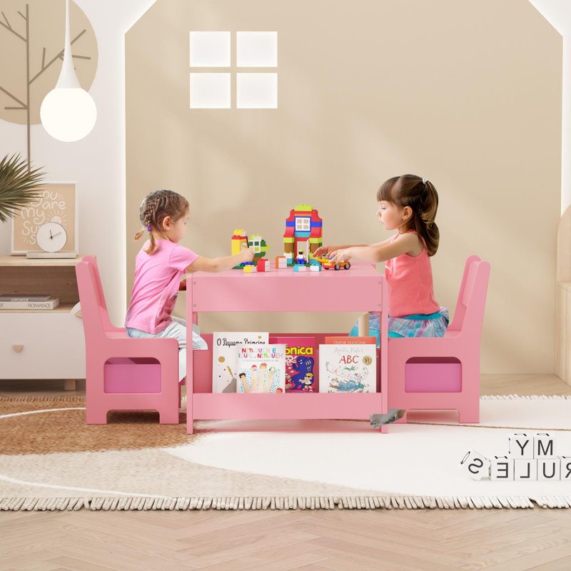 Kids 4-in-1 Wooden Activity Table and Chair Set with Storage for Toddlers