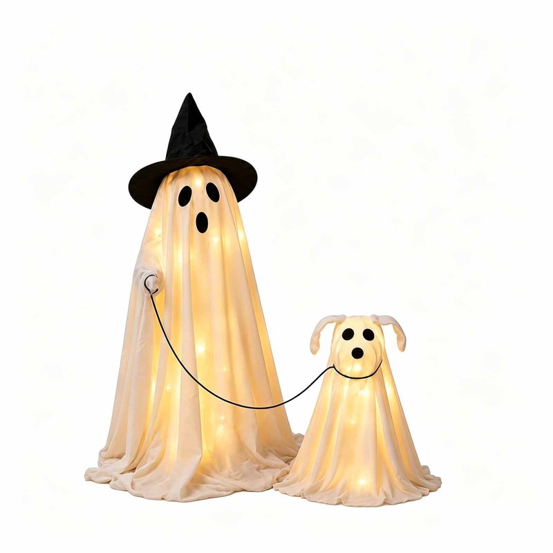 Halloween Outdoor Decorations Ghost Dog Set with Remote Control String Lights - 2 Pack