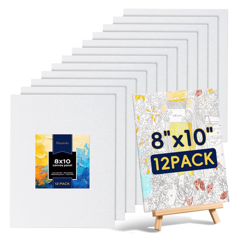 Canvas Painting Boards 8x10 Inch Pack of 12 - Cotton Primed Art Canvases