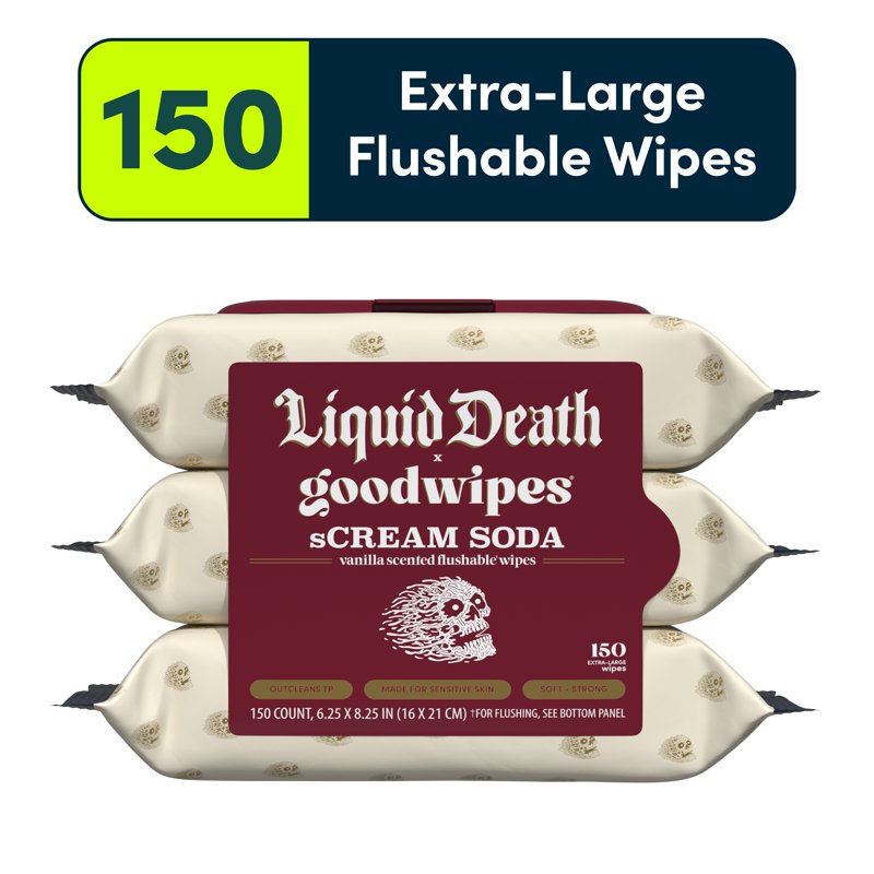 Flushable Butt Wipes with Scream Soda Scent - 3 Pack, 150 XL Wipes