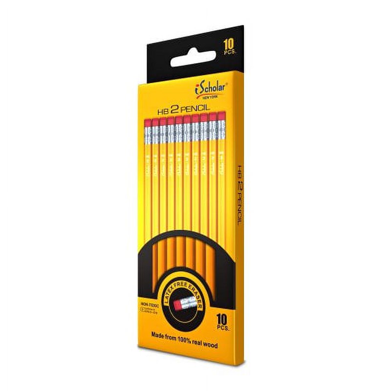 Set of 10 Yellow No. 2 Pencils with Latex-Free Erasers for Students
