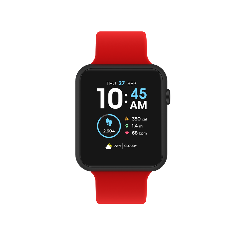 Unisex Rectangular Smart Watch with Silicone Strap, Heart Rate & Fitness Tracking