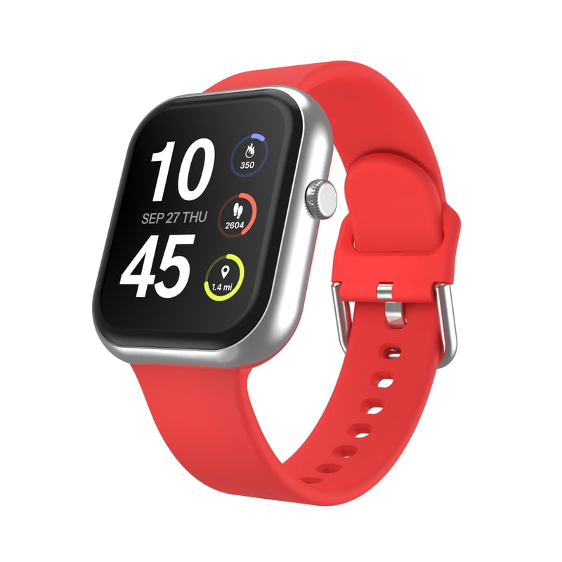 Unisex Rectangular Smart Watch with Interchangeable Silicone Strap - Fitness & Health Tracking