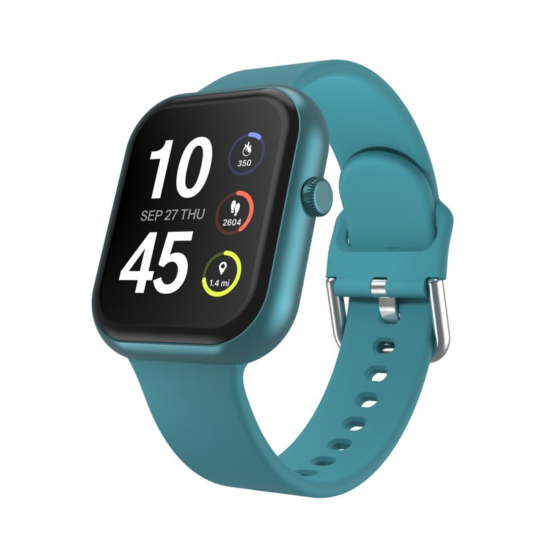 Unisex Rectangular Smart Watch with Interchangeable Silicone Strap - Fitness & Health Tracking