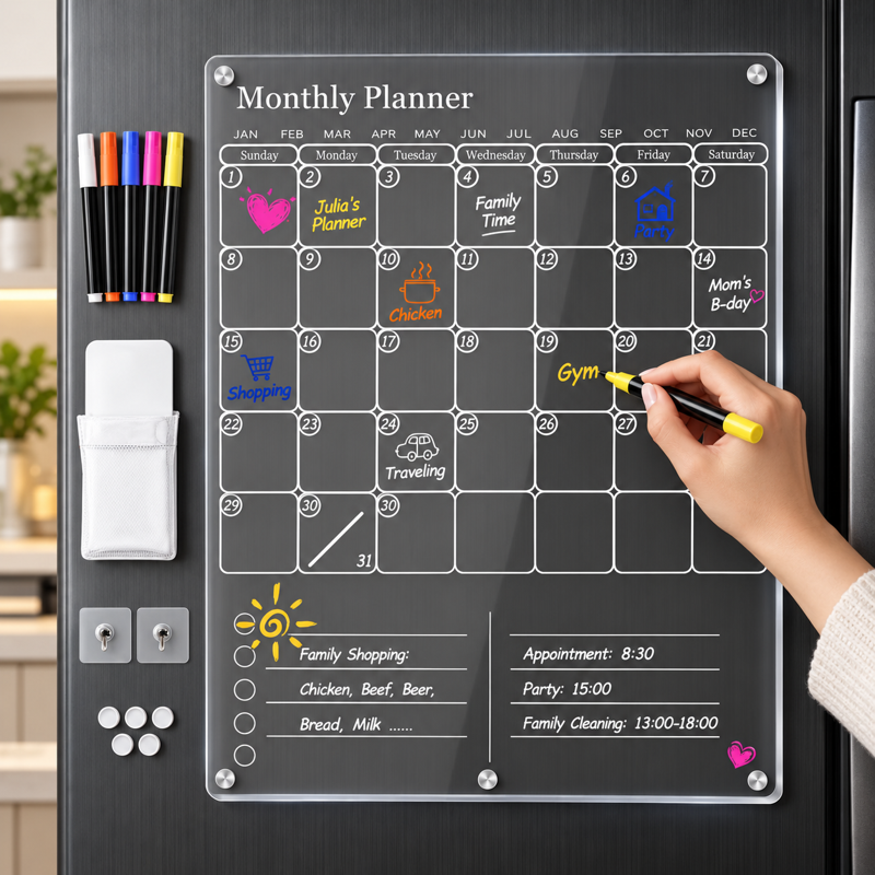 Magnetic Acrylic Calendar for Refrigerator - Family Organizer & Dry Erase Board