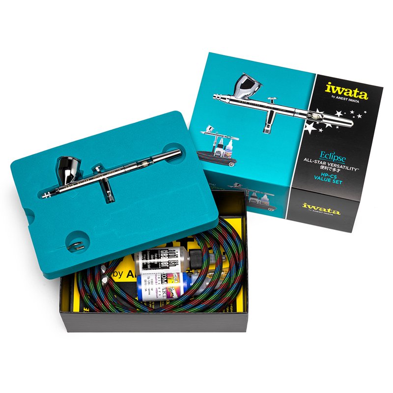 Iwata Eclipse HP-CS Airbrush Set with Hose Cleaner and Paint - Versatile Creative Tool