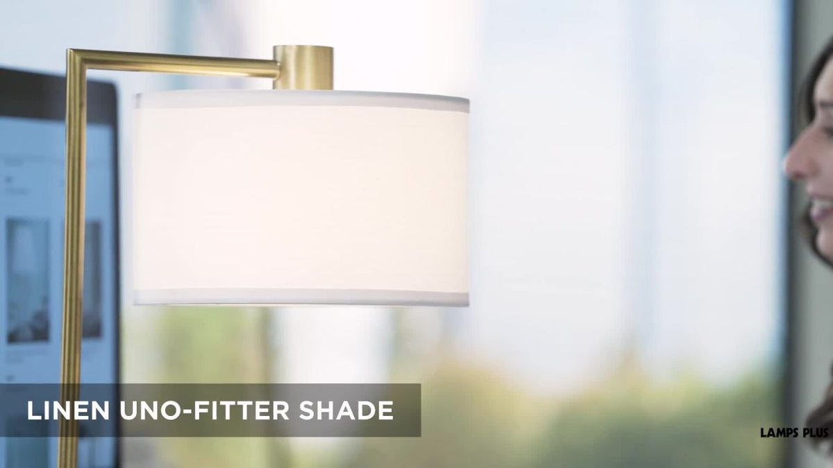 Modern Desk Lamp with USB Charging Port - Antique Gold & Linen Shade