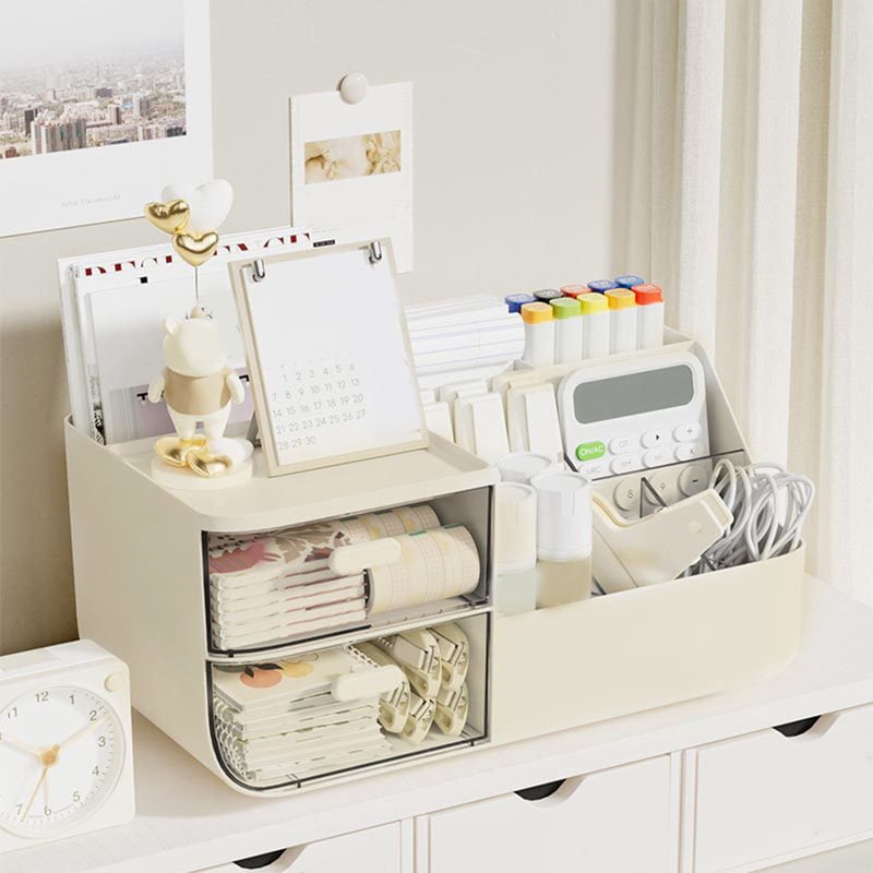 Desk Organizer with 2 Drawers, Multi-Functional Desktop Storage for Office & Home