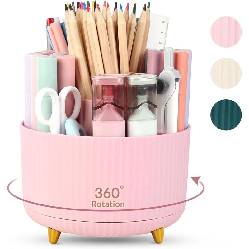 360 Degree Rotating Desk Organizer with 5 Slots - Multi-Purpose Pen and Office Supply Holder