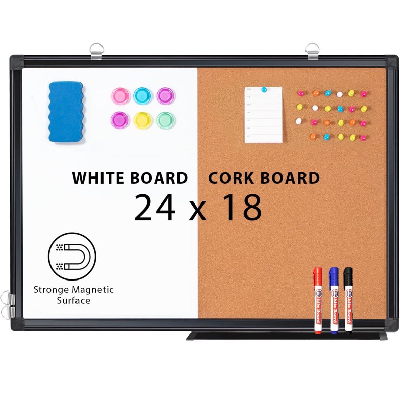 Magnetic Whiteboard & Cork Bulletin Board Combo Wall Mount 24x18in