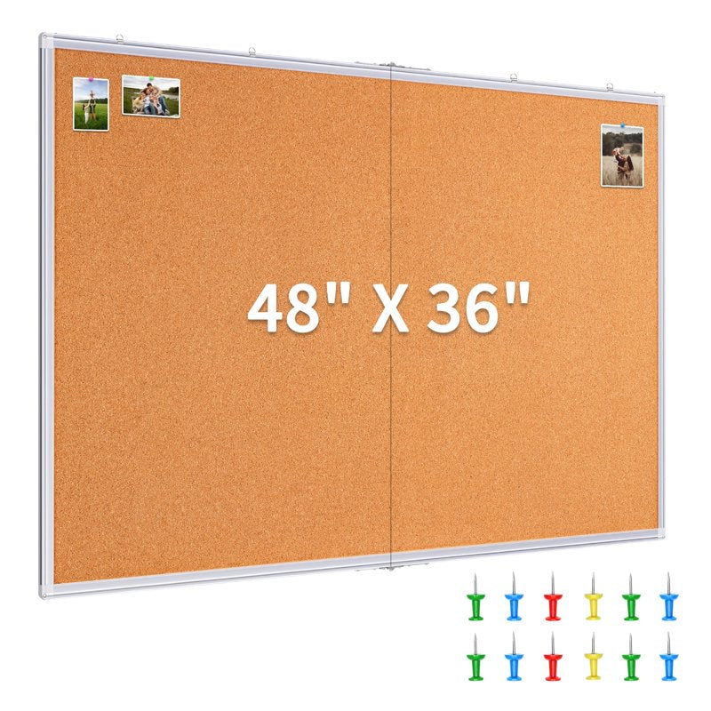 Large Cork Bulletin Board 48x36 Inches Wall Mount with Aluminum Frame