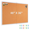 Large Cork Bulletin Board 48x36 Inches Wall Mount with Aluminum Frame