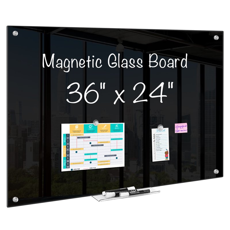 Magnetic Glass Dry Erase Whiteboard 36x24 Inch Wall-Mounted Office & Classroom Board