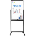 Magnetic Double-Sided Mobile Whiteboard 40x24 Inches with Lockable Wheels