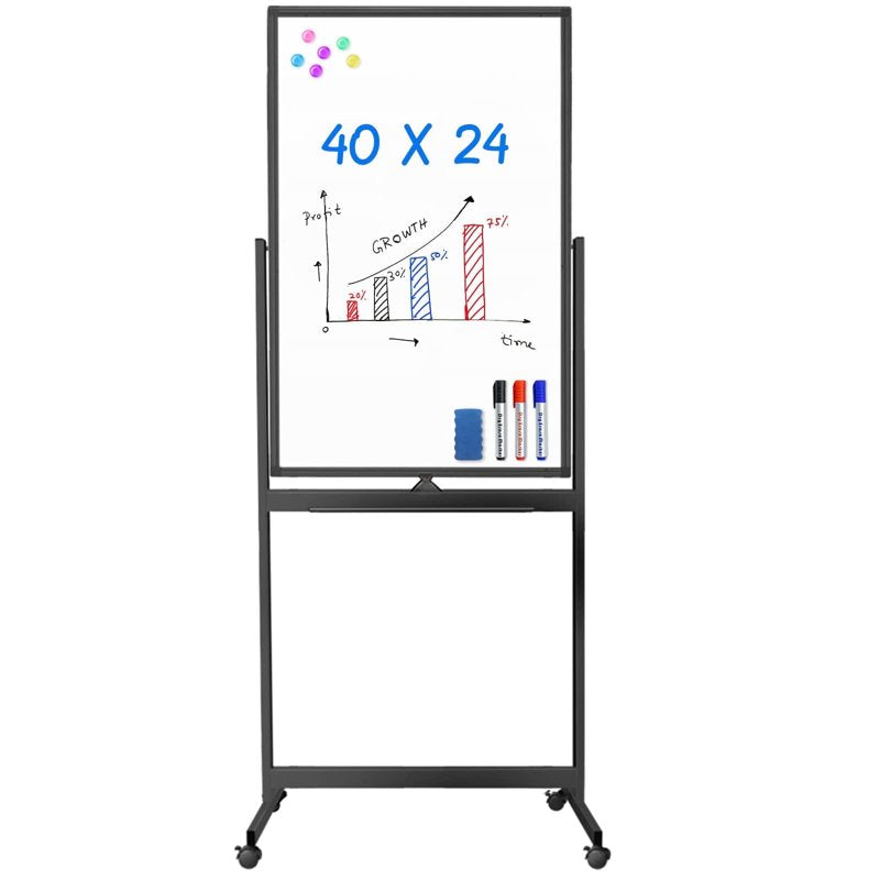 Magnetic Double-Sided Mobile Whiteboard 40x24 Inches with Lockable Wheels