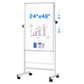 Adjustable Magnetic Whiteboard on Wheels - 48 x 24 Double-Sided Mobile Easel for Office & Classroom