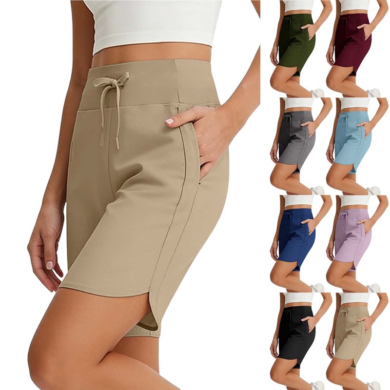 Women's Bermuda Shorts with Pockets - Knee Length, Stretchable, Summer Comfortable Drawstring Shorts