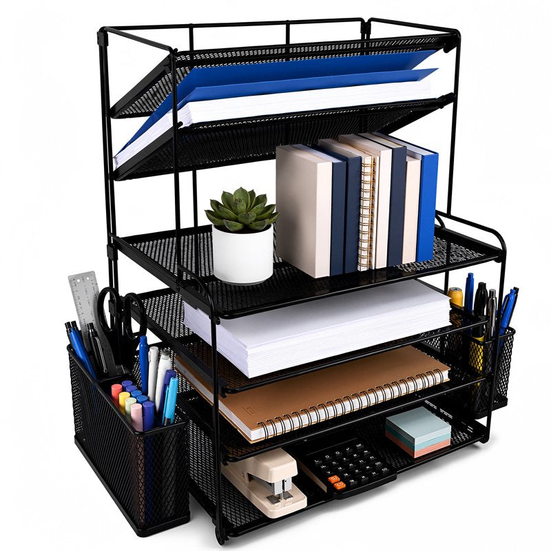 6-Tier Metal Desk Organizer with File Holders and Mesh Trays for Office & Home